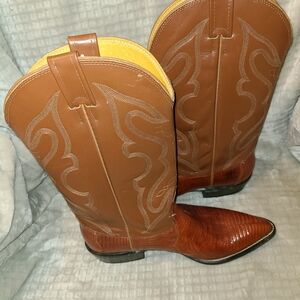 Nocona Two-Tone Brown Western Cowboy Boots with Lizard-Texture Toe Size 10 E